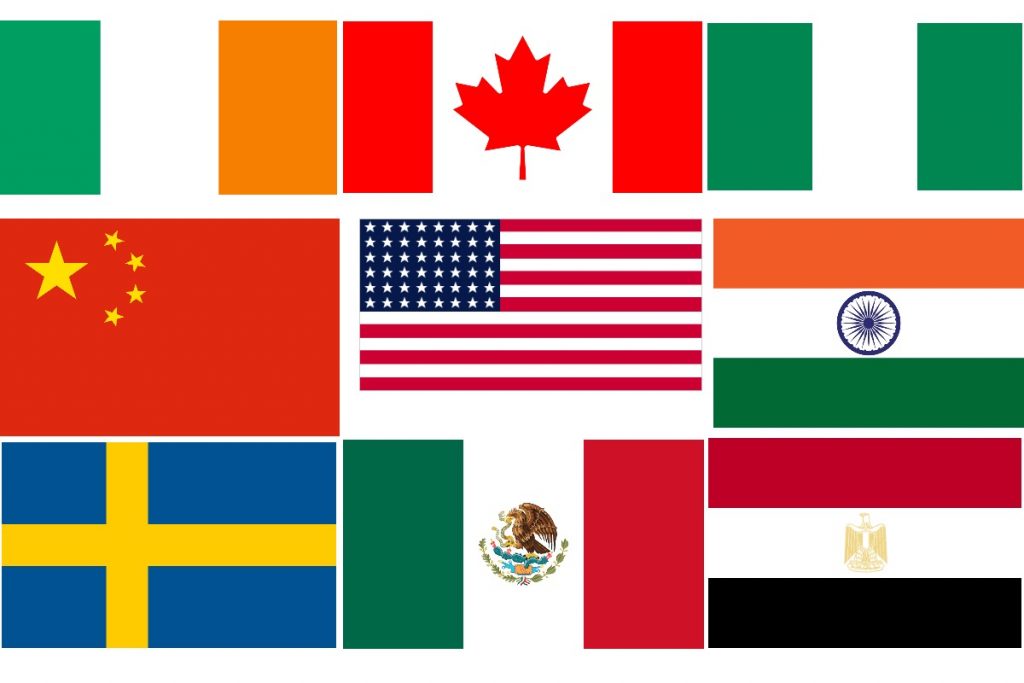 international flags depicting student enrollment from different countries